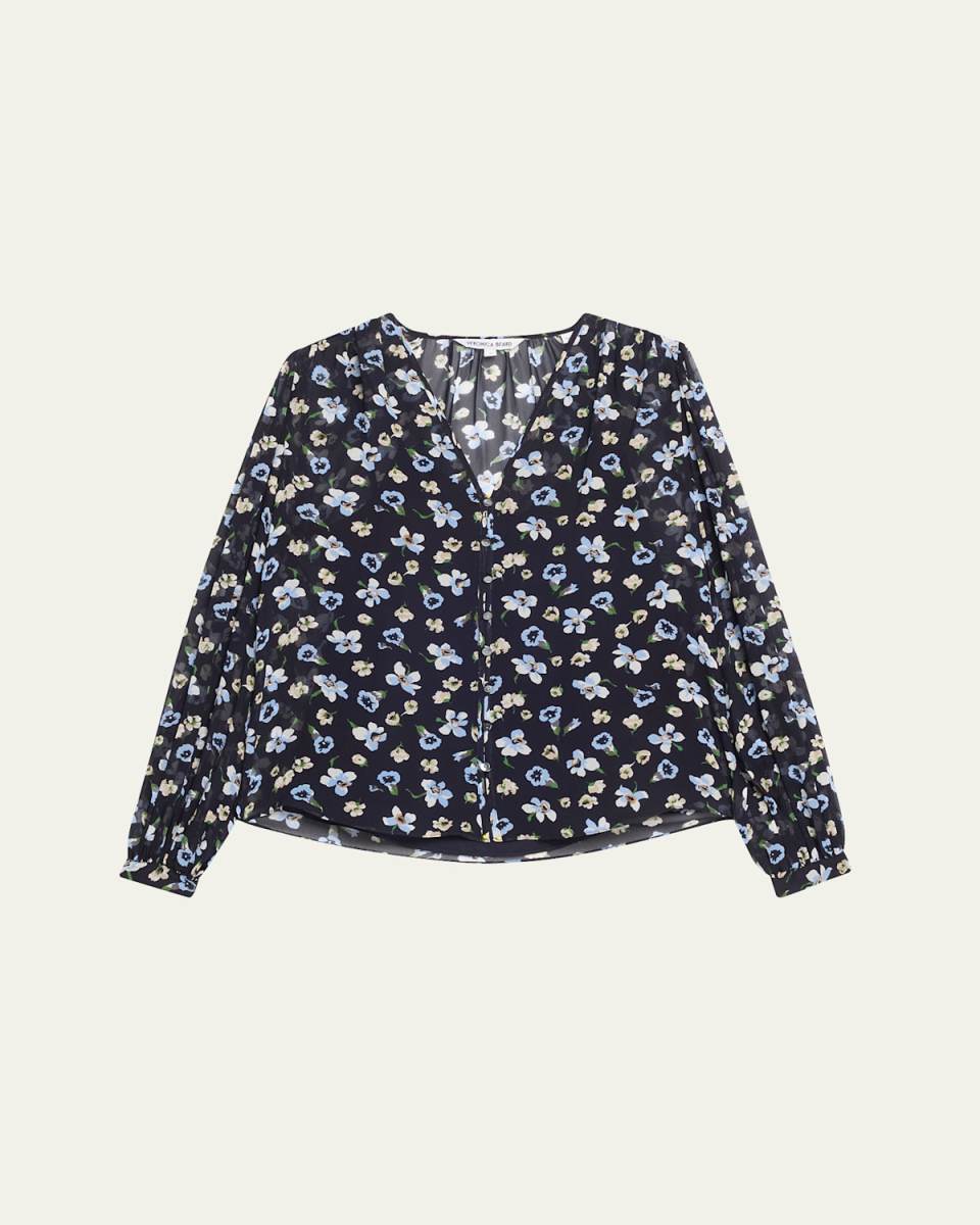 Alec Long-Sleeve Floral Silk Top